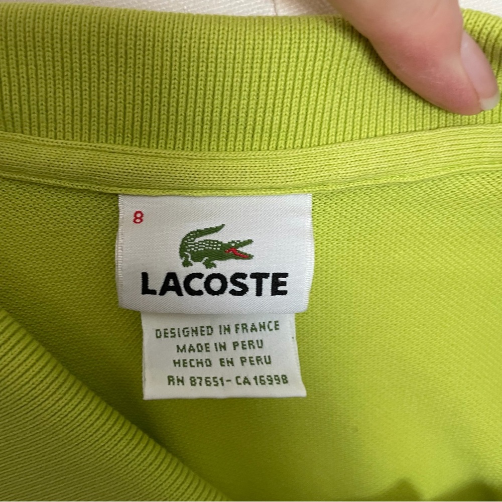 Vintage Lacoste Polo Shirt 100% Cotton Crocodile Patch Chartreuse Lime Green - Picture 5 of 10
